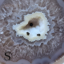 Load image into Gallery viewer, Agate Chalcedony Geode with Druzy Quartz & Hematite Sparkles - Brazil