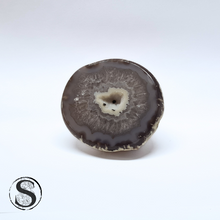 Load image into Gallery viewer, Agate Chalcedony Geode with Druzy Quartz &amp; Hematite Sparkles - Brazil
