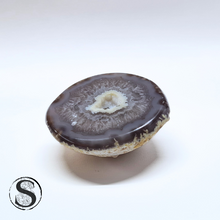 Load image into Gallery viewer, Agate Chalcedony Geode with Druzy Quartz &amp; Hematite Sparkles - Brazil

