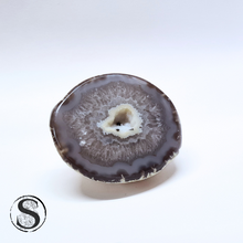 Load image into Gallery viewer, Agate Chalcedony Geode with Druzy Quartz &amp; Hematite Sparkles - Brazil
