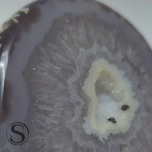 Load and play video in Gallery viewer, Agate Chalcedony Geode with Druzy Quartz &amp; Hematite Sparkles - Brazil
